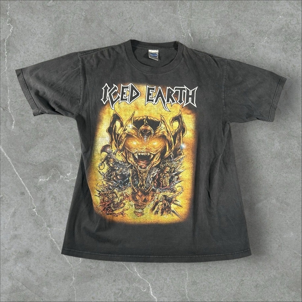Vintage Iced Earth Shirt Mens Large Black 90s Heavy Metal Band Tee Rare Cygnus
